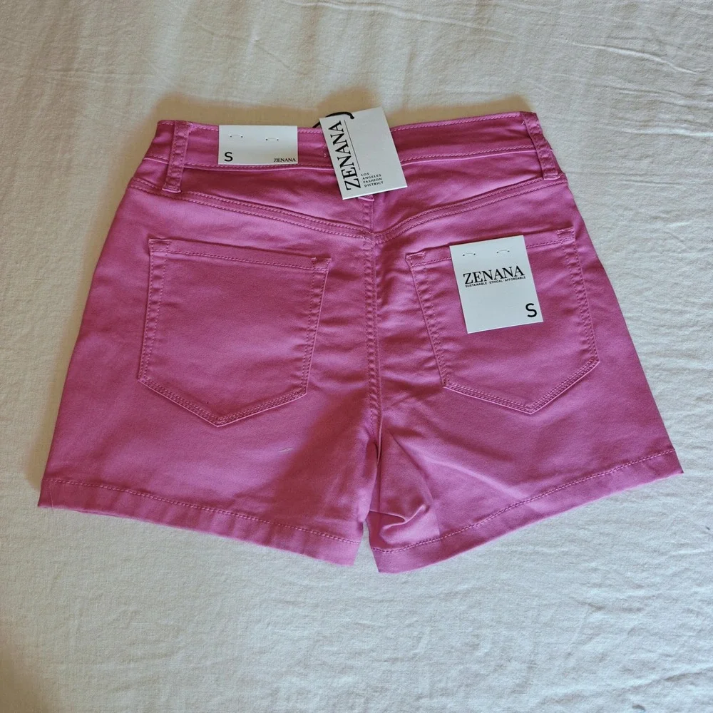 Zenana High Waist Denim Shorts Mauve Pink Five Pocket Stretch 58% Cotton Small